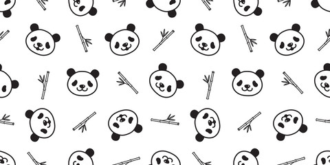 bear seamless pattern panda vector polar bear teddy bamboo scarf isolated tile background cartoon repeat wallpaper doodle illustration