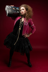 Girl 1980's style, with boom box