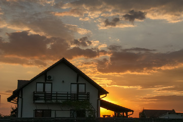 house at sunset