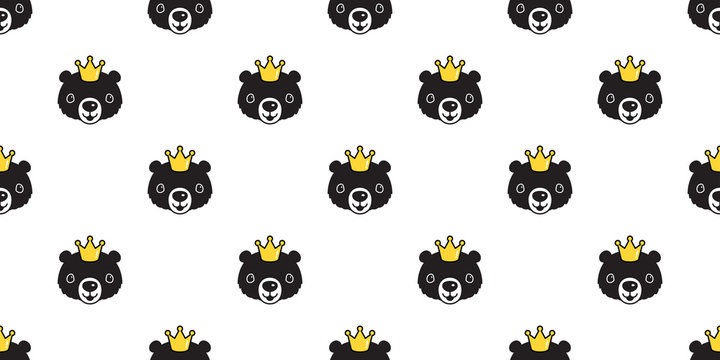 Bear seamless pattern vector polar bear crown cartoon scarf isolated illustration repeat wallpaper tile background
