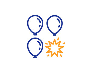 Balloon dart line icon. Amusement park sign. Pop the balloon symbol. Colorful outline concept. Blue and orange thin line color icon. Balloon dart Vector