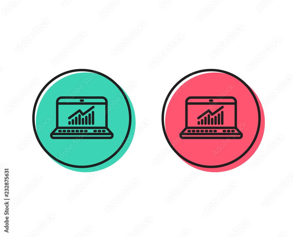 Poster data analysis and statistics line icon. report graph or chart sign. computer data processing symbol.