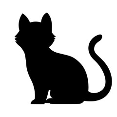 Black silhouette. Sitting black cat. Cute home animal. Cartoon character design. Flat vector illustration isolated on white background