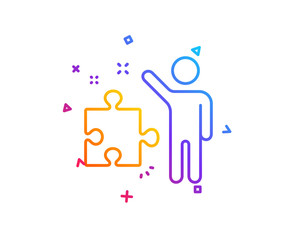 Strategy line icon. Business management sign. Puzzle symbol. Gradient line button. Strategy icon design. Colorful geometric shapes. Vector