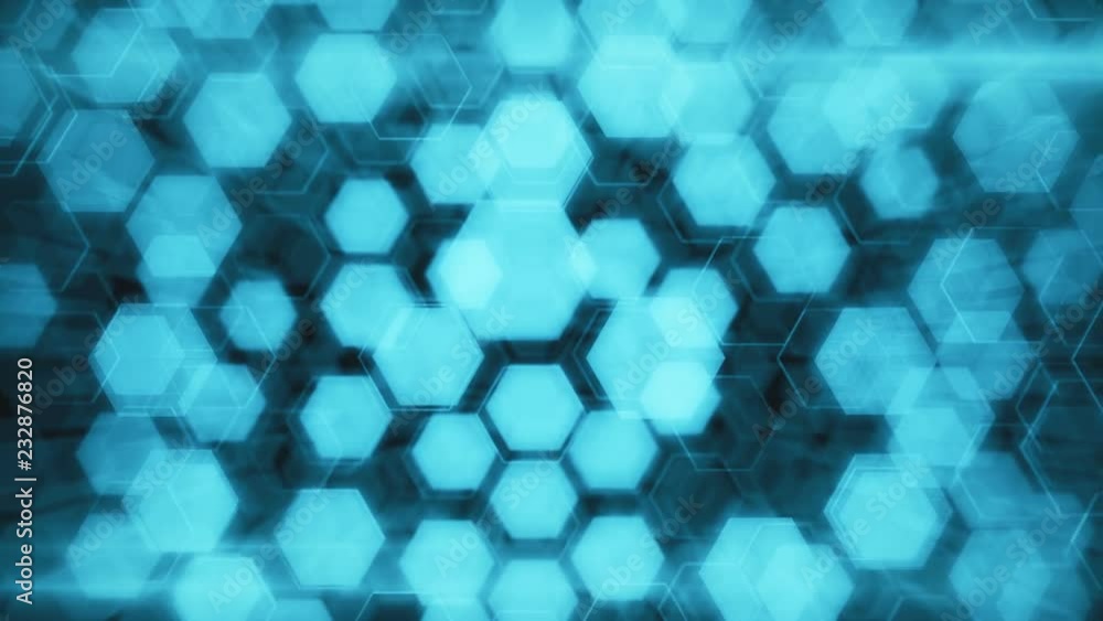 Poster abstract technological background of glowing hexagons. seamless loop animation. high-quality 3d rend