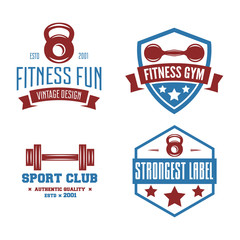 Set of fitness emblems, signs, labels, badges, logos and designed elements.