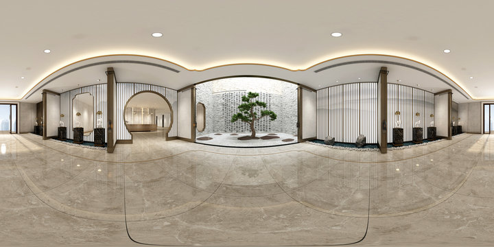 360 Degrees House Interior View. 3d Render.