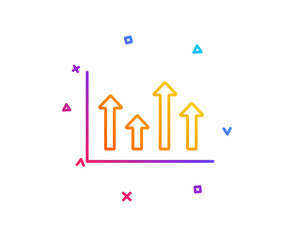 Growth chart line icon. Financial graph sign. Upper Arrows symbol. Business investment. Gradient line button. Upper arrows icon design. Colorful geometric shapes. Vector