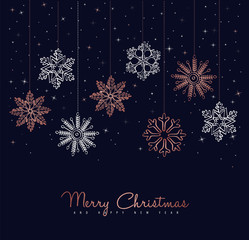 Merry Christmas copper snowflake greeting card