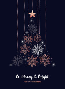 Merry Christmas copper snowflake pine tree card