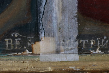 Restoration: close up. conservation of paintings. conservation of sculptures