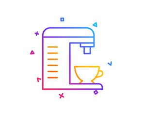 Coffee machine line icon. Hot drink sign. Fresh beverage symbol. Gradient line button. Coffee machine icon design. Colorful geometric shapes. Vector