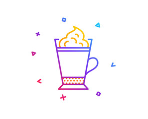 Latte coffee with Whipped cream icon. Hot drink sign. Beverage symbol. Gradient line button. Latte coffee icon design. Colorful geometric shapes. Vector