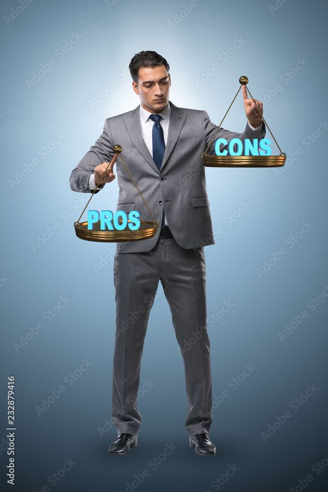 Wall mural Businessman choosing pros and cons