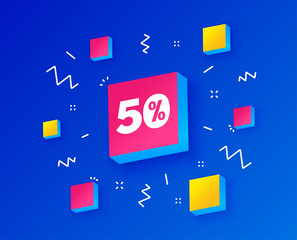 50 percent discount sign icon. Sale symbol. Special offer label. Isometric cubes with geometric shapes. Creative shopping sale banners. Template for discount design. Vector