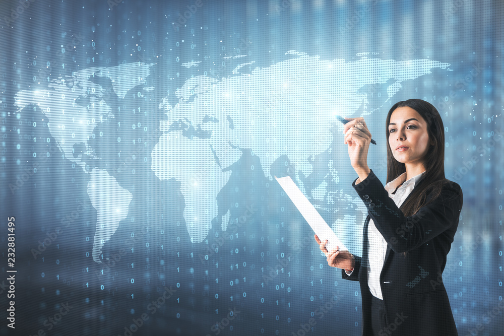 Poster global business and computing concept