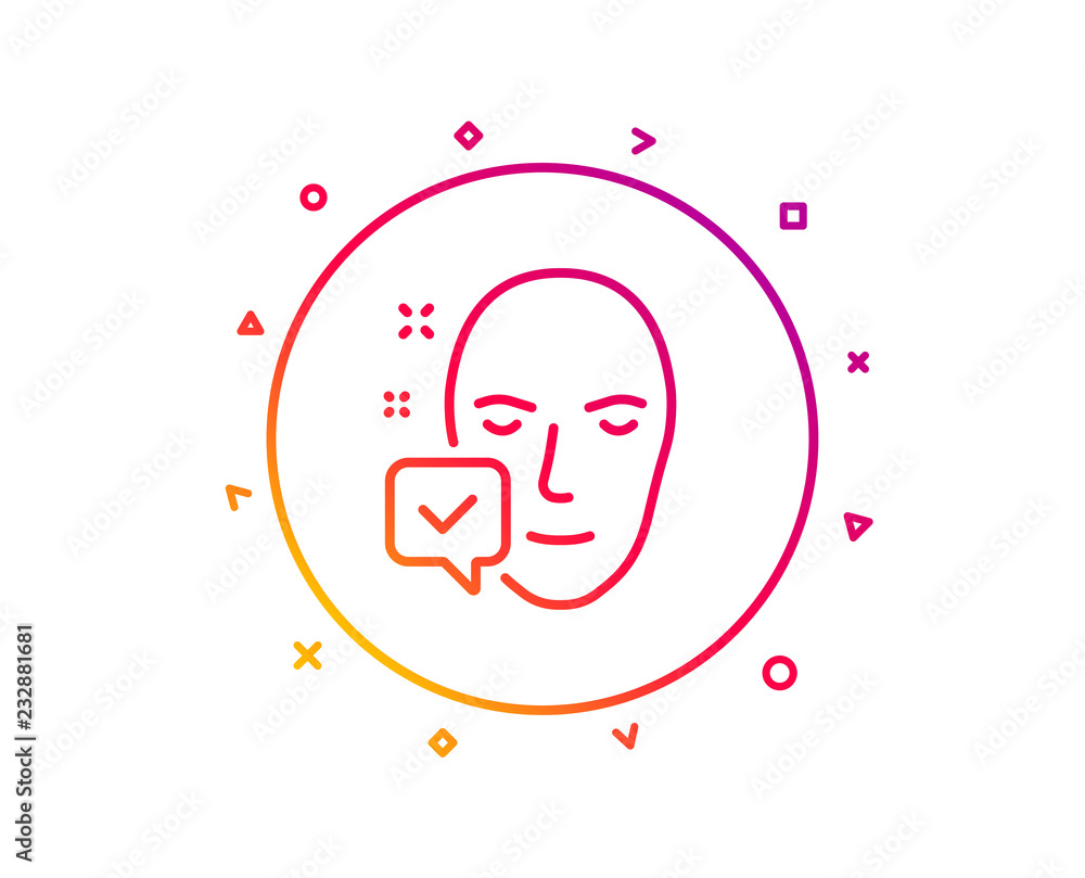 Poster face accepted line icon. access granted sign. facial identification success symbol. gradient pattern