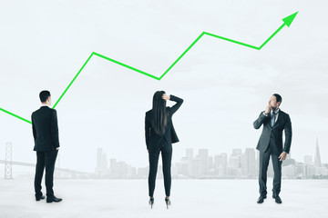 Fototapeta premium Businessmen with red chart arrow