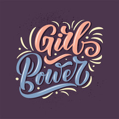 GIRL POWER - quote lettering. Calligraphy inspiration graphic design typography element. Hand written postcard. Cute vector sign, hand drawn style. Textile print