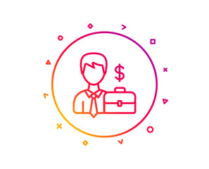Businessman with Case line icon. Diplomat with Dollar sign. Gradient pattern line button. Businessman case icon design. Geometric shapes. Vector
