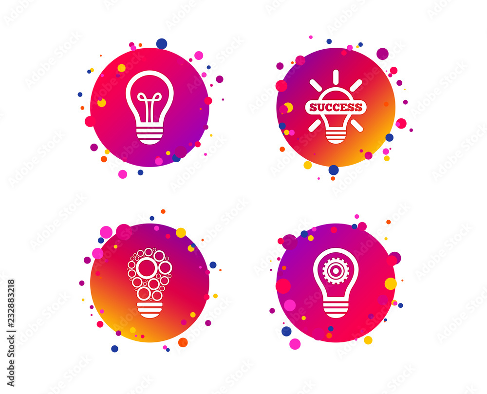 Aufkleber light lamp icons. circles lamp bulb symbols. energy saving with cogwheel gear. idea and success sign