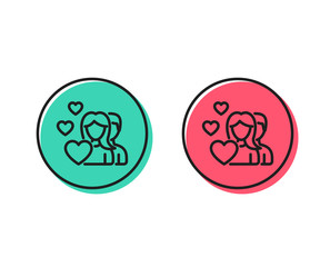 Couple Love line icon. Group of People sign. Valentines day symbol. Positive and negative circle buttons concept. Good or bad symbols. Couple Vector