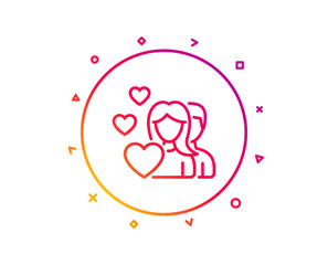 Couple Love line icon. Group of People sign. Valentines day symbol. Gradient pattern line button. Couple icon design. Geometric shapes. Vector
