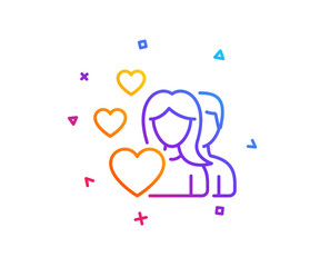 Couple Love line icon. Group of People sign. Valentines day symbol. Gradient line button. Couple icon design. Colorful geometric shapes. Vector