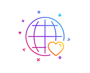 International Love line icon. Heart with Globe symbol. Valentines day sign. Gradient line button. International Love icon design. Colorful geometric shapes. Vector