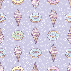ice-cream cone and donut ,sweet set seamless pattern vector.
