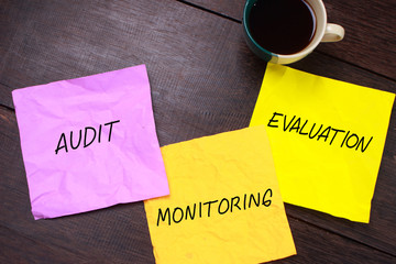 Evaluation, Business Audit Monitoring Motivational Words Quotes Concept