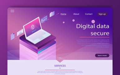 Isometric personal data protection web banner concept. Mobile payments, personal data protection.