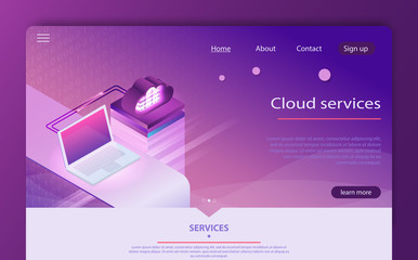 Isometric cloud computing services concept. Concepts Cloud storage.