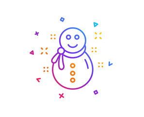 Christmas snowman line icon. New year sign. Winter holiday symbol. Gradient line button. Snowman icon design. Colorful geometric shapes. Vector