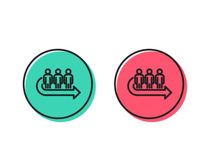Queue line icon. People waiting sign. Direction arrow symbol. Positive and negative circle buttons concept. Good or bad symbols. Queue Vector
