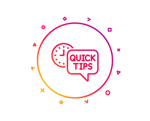 Quick tips line icon. Helpful tricks sign. Tutorials symbol. Gradient pattern line button. Quick tips icon design. Geometric shapes. Vector
