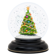 Christmas snow globe with Christmas tree, 3D rendering