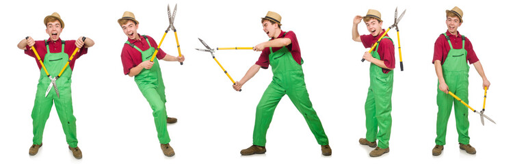 Man with shears isolated on white