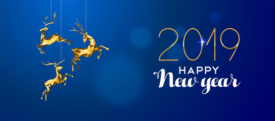 Happy New Year 2019 gold deer ornament decoration