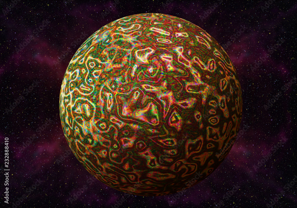 Poster a beautiful magic sphere with a pattern of waves. fantasy planet in the middle of starry space. tech