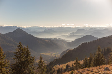 Fototapeta premium Mountain, fog clouds and silhouettes