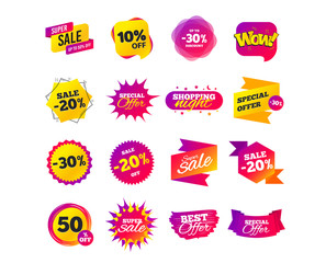 Sale banner templates design. Special offer tags. Cyber monday sale discounts. Black friday shopping icons. Best ultimate offer. Super shopping discount icons. Vector