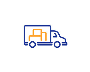 Truck transport line icon. Transportation vehicle sign. Delivery symbol. Colorful outline concept. Blue and orange thin line color icon. Truck transport Vector