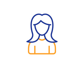 User line icon. Female Profile sign. Woman Person silhouette symbol. Colorful outline concept. Blue and orange thin line color icon. Woman Vector