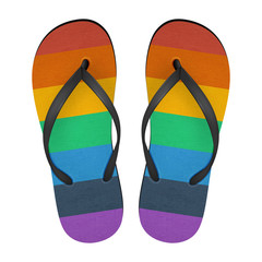 Vector Realistic 3d Colors of Rainbow Flip Flop Set Closeup Isolated on White Background. Design Template of Summer Beach Holiday Flip Flops Pair For Advertise, Logo Print, Mockup. Front View