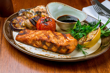 Salmon steak on the grill