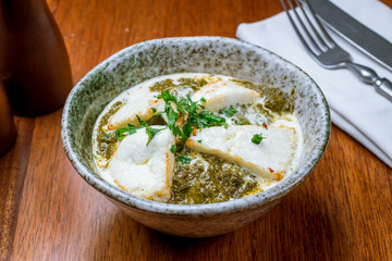 Palak paneer on a plate