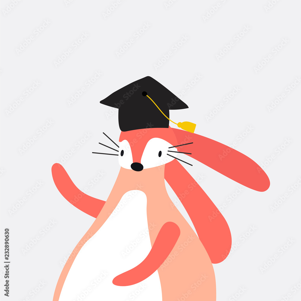 Sticker Pink rabbit in a cartoon style vector