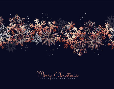 Christmas and New Year copper snow greeting card