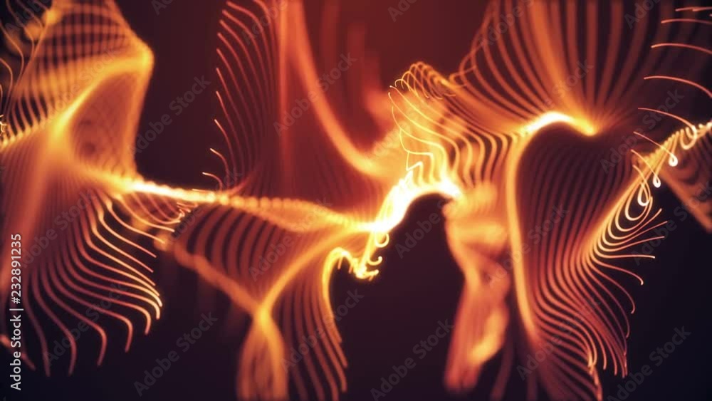 Poster 4k 60 fps. abstract red loopable wavy dots background. concept of futuristic animation.